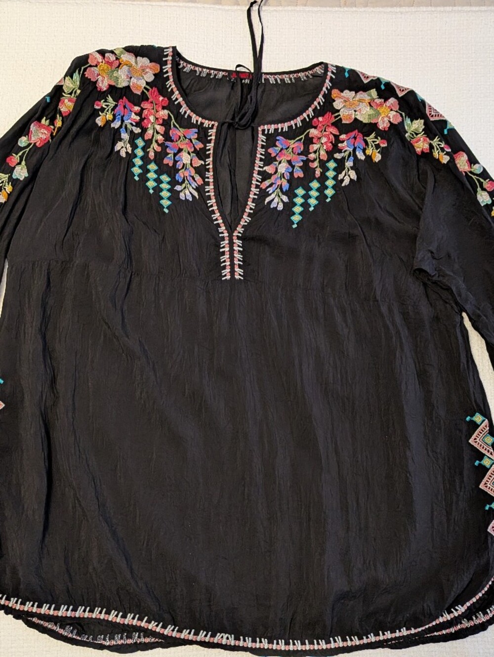 Johnny Was Black Embroidered Floral Tunic
